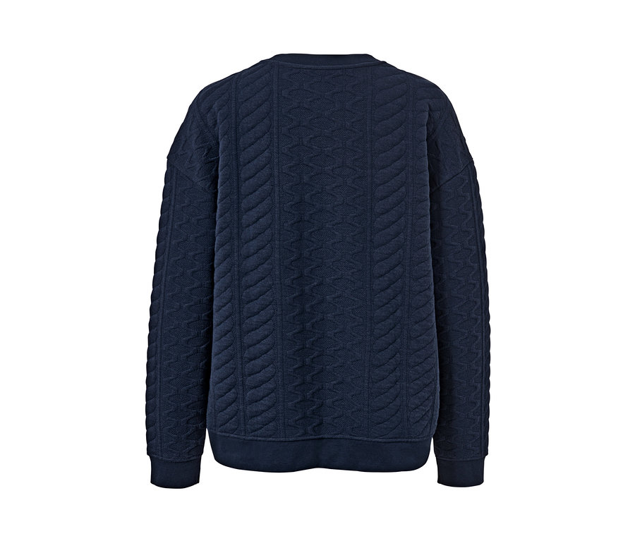 Marineblaues Sweatshirt mit Zopfmuster.