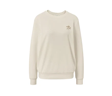 Ein cremefarbenes Sweatshirt mit Stickerei.