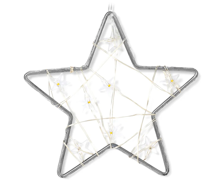 Silberner Stern mit LED-Lichtvorhang.