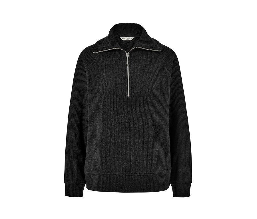 Schwarzer Sweat-Troyer mit Reißverschluss.