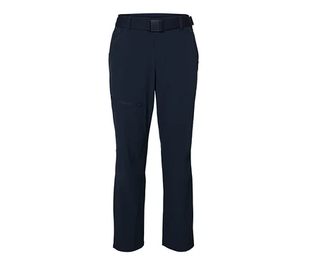 Eine dunkelblaue Outdoorhose mit Gürtel.
