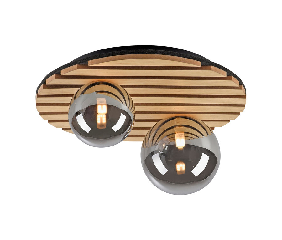 JUST LIGHT Deckenleuchte »Green Stika« mit zwei runden Lampenschirmen aus grauem Glas.