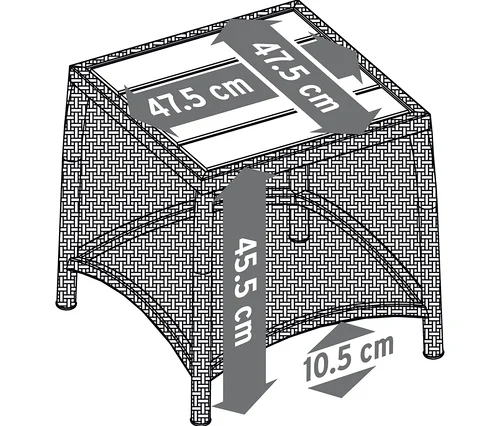 Abmessungen Sessel-Set mit ausklappbarer Fußlehne.