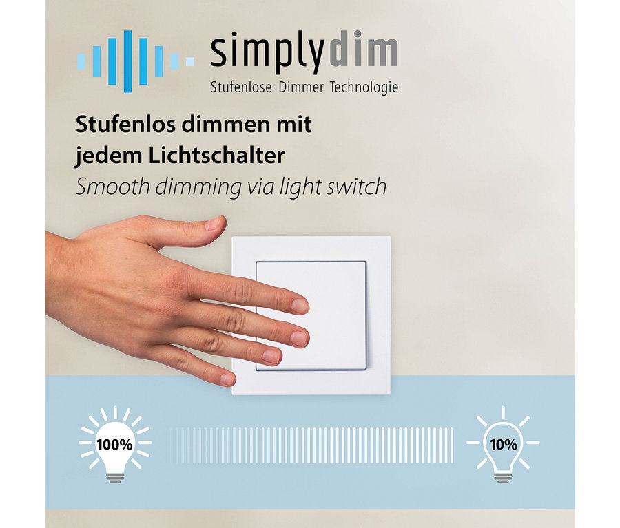 Eine Hand berührt einen weißen Lichtschalter. Produkt: SCHÖNER WOHNEN-Kollektion Deckenleuchte »SIA«.