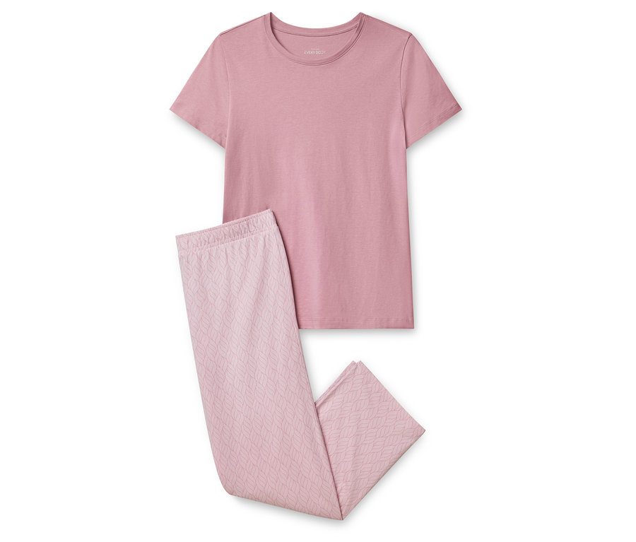 Rosa Schlafanzug Set bestehend aus einem T-Shirt und einer Hose mit Blattmuster.