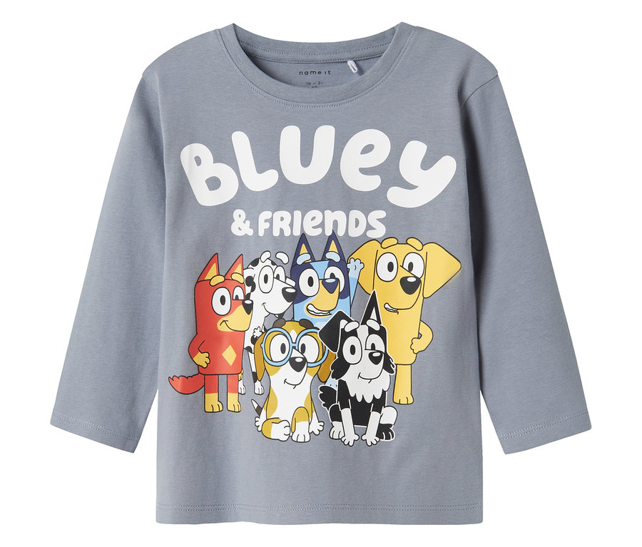Graues NAME IT Langarmshirt »BLUEY« mit Bluey und Freunde-Print.