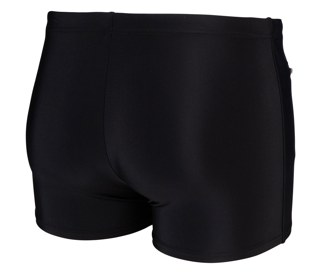 Nahaufnahme der Rückseite einer schwarzen Badehose.