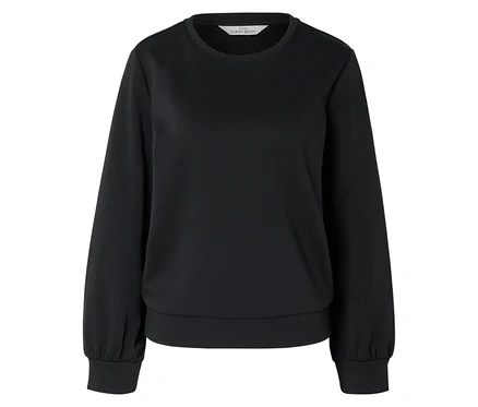 Schwarzes Langarmshirt mit Rundhalsausschnitt.
