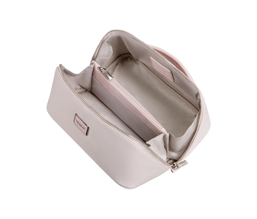 Offenes Samsonite IMAGE Toilet Kit Beautycase in Rosé mit strukturierter Außenseite und hellem Innenfutter.