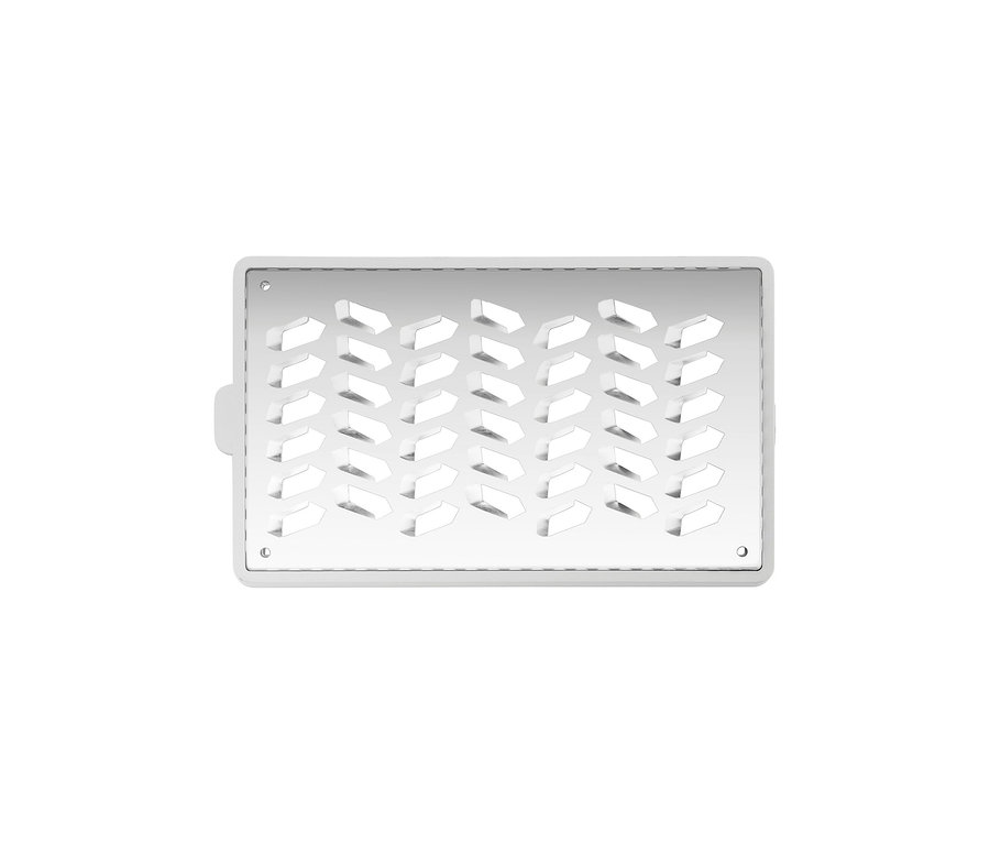 ZWILLING Z-Cut Multireibe, eine rechteckige, silberfarbene Reibe mit pfeilförmigen Reibflächen und weißem Rahmen.