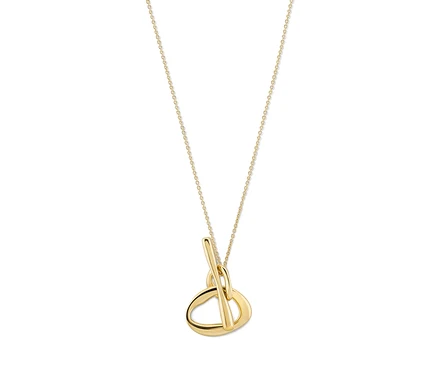 Goldene Halskette mit abstraktem Anhänger in Form eines durchgestochenen Dreiecks.