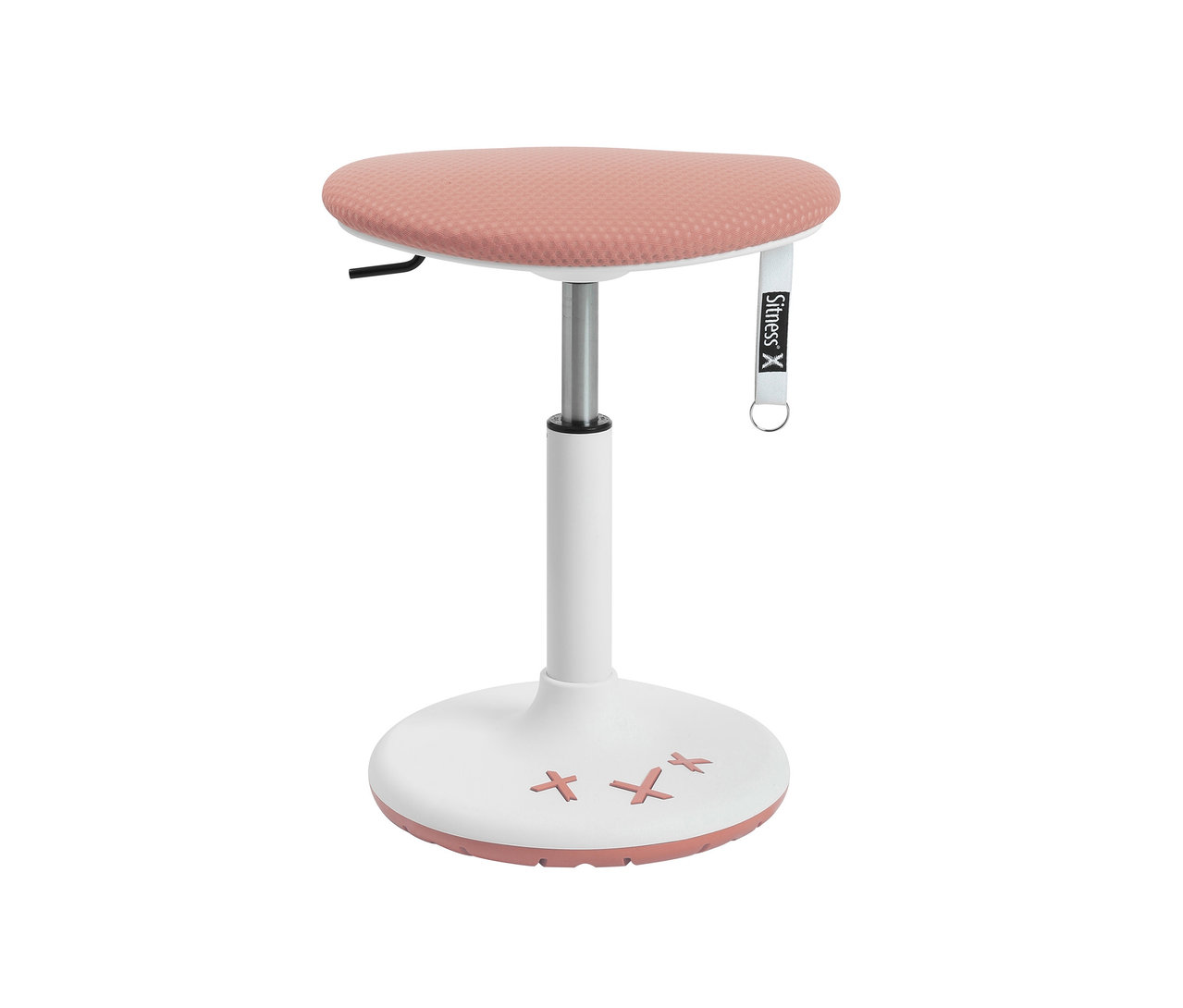 Nahaufnahme des Topstar Kinderhockers »XStool 20« in Rosa mit weißem Fuß und höhenverstellbarer Stange.