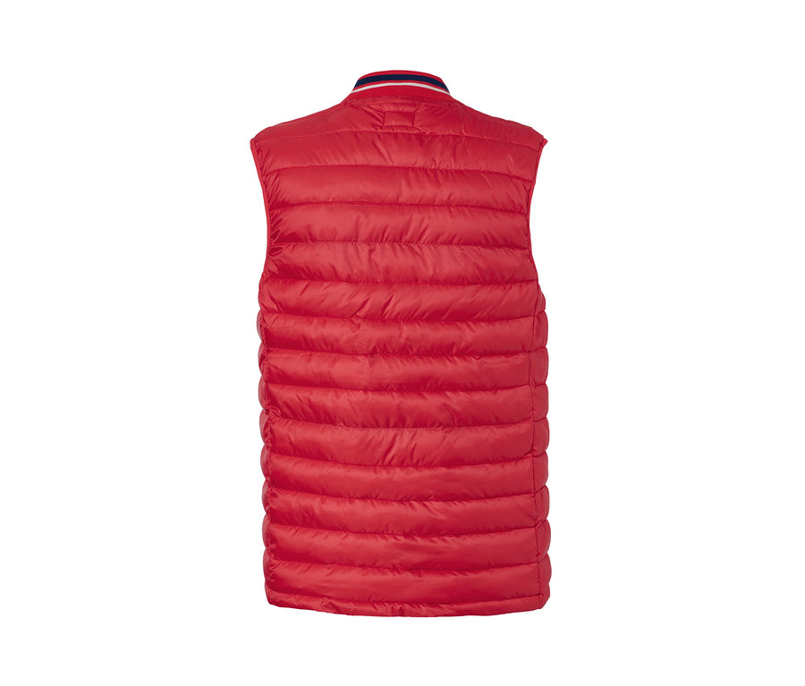 Detailansicht der Rückseite einer roten Steppweste.