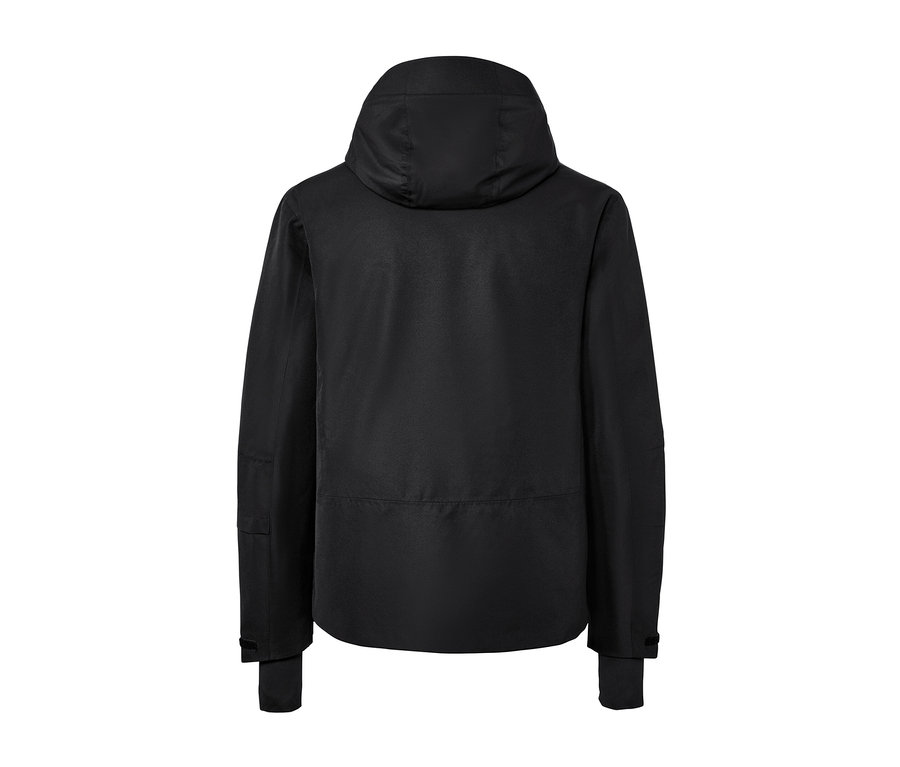 Schwarze Skijacke von hinten.