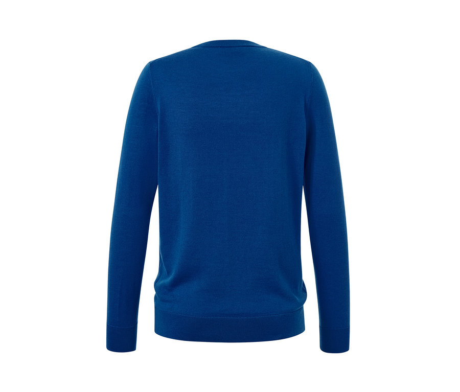 Blauer Merino-Pullover.