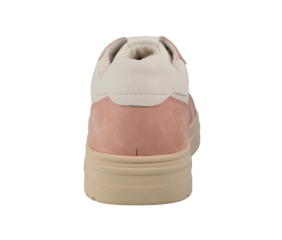 Detail der Rückseite eines rosa-weißen Tom Tailor Sneakers aus PU.