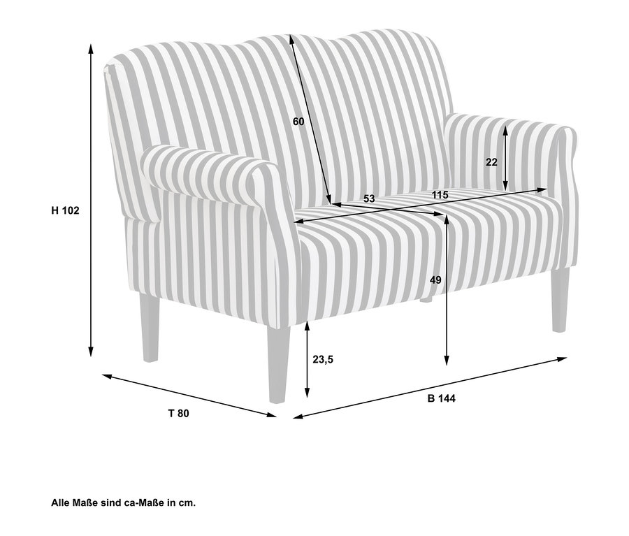 Abbildung eines schwarz-weiß gestreiften Küchensofas »Juuma«.