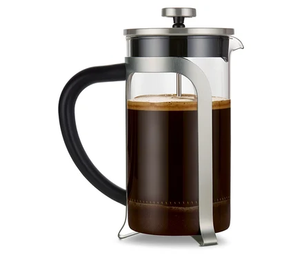 Eine silberne Siebstempelkanne 800 ml, 6 Tassen.
