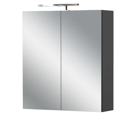 Geschlossener graphitfarbener Spiegelschrank Arcena.