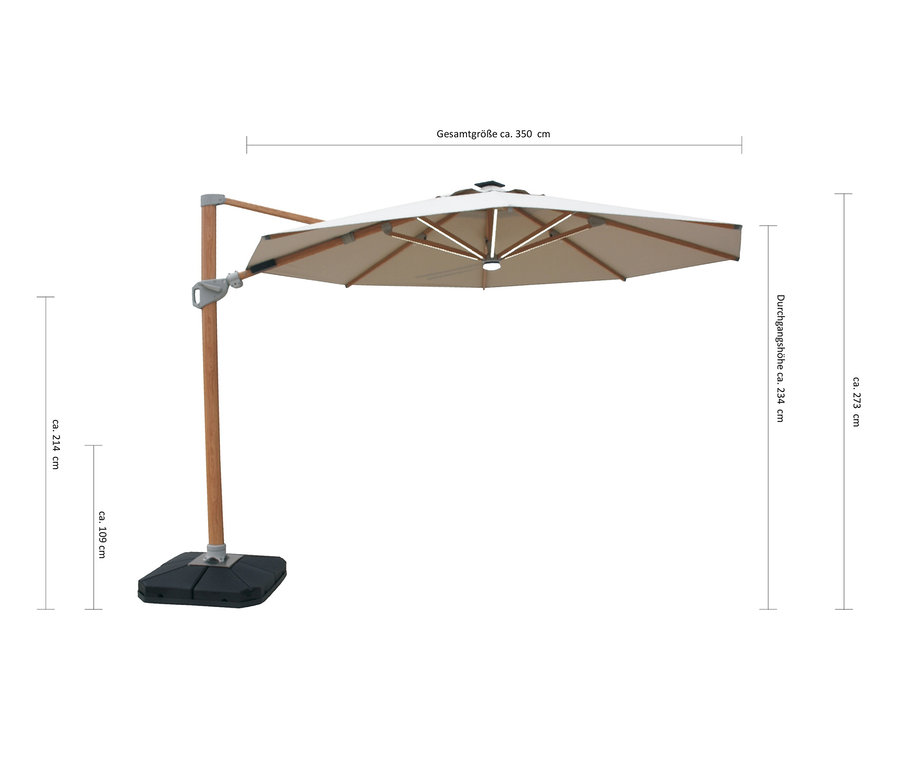 Leco LED-Ampelschirm, ca. 350 cm, inklusive Abdeckhaube.
