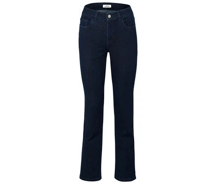 Dunkelblaue Jeans mit geradem Bein.