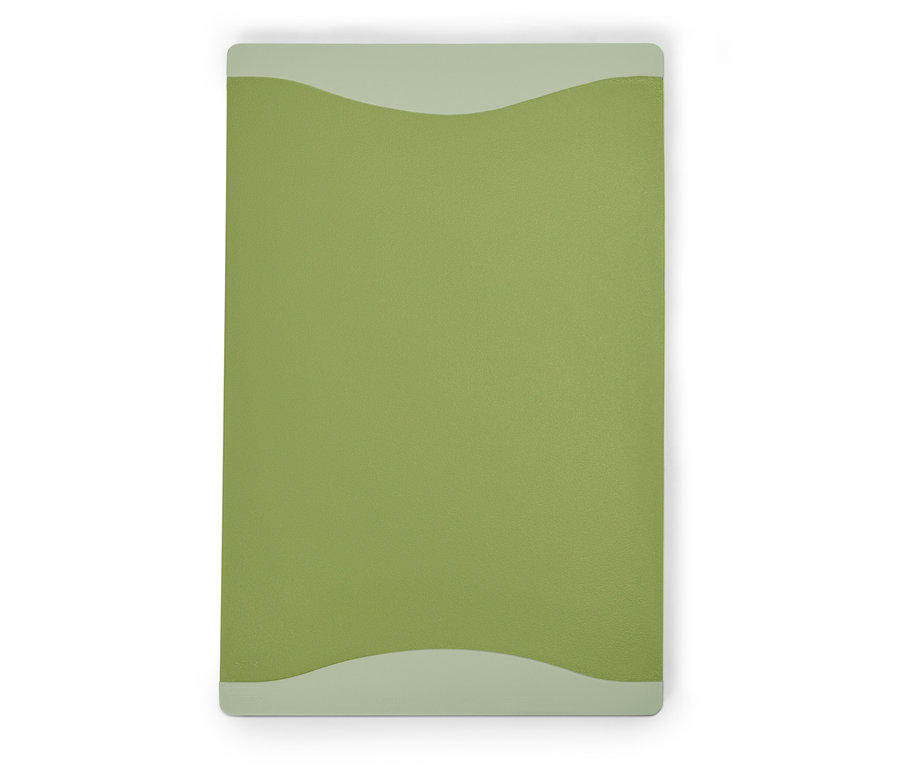 Grünes Schneidebrett mit abgerundeten Ecken.