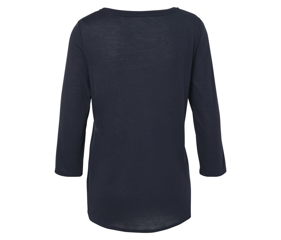 Dunkelblaues Shirt mit Dreiviertelärmeln, Rückansicht.