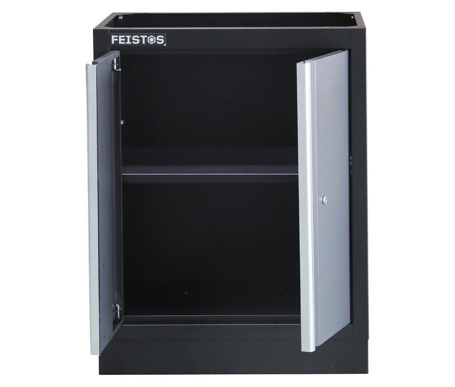 Schwarzer FEISTOS Werkzeugschrank »Apollo 5« mit offenen Türen.