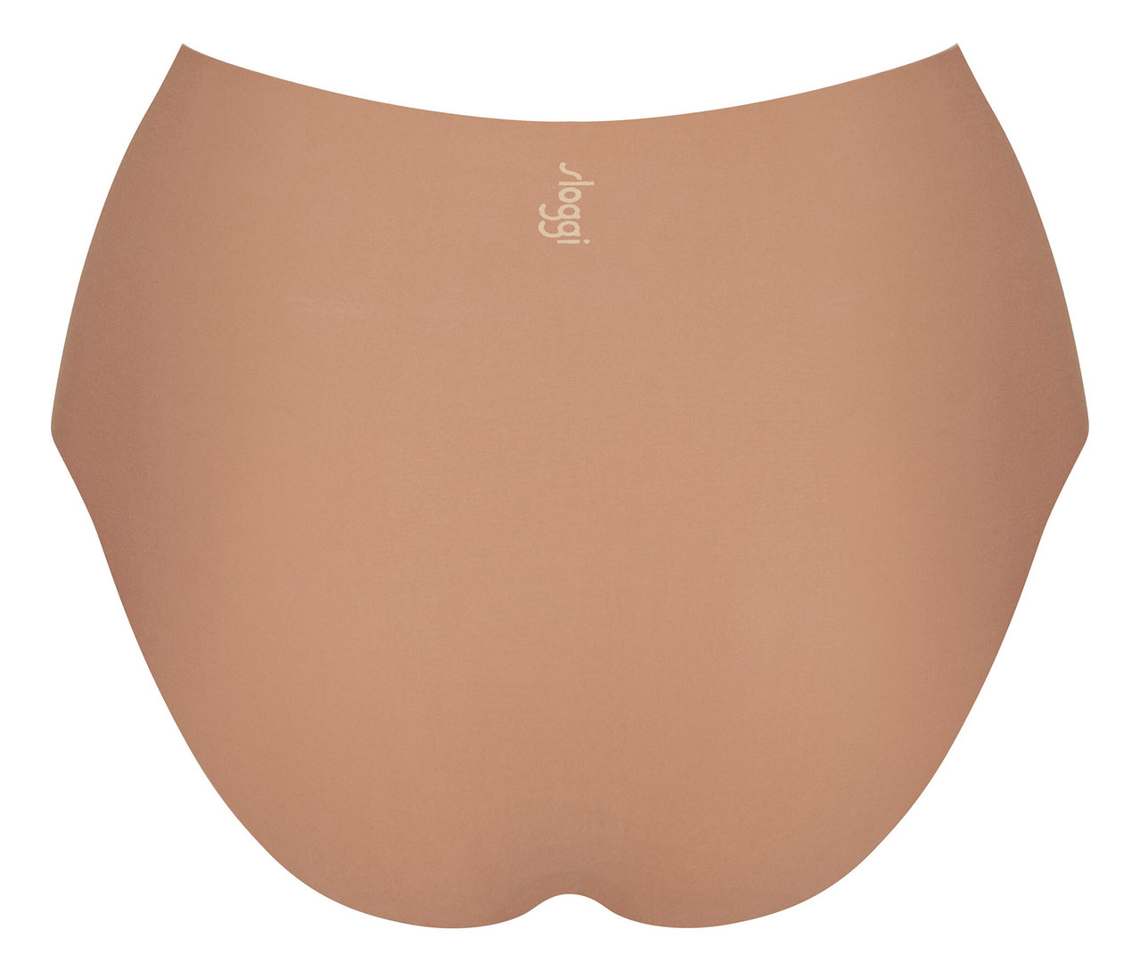 Beige, hochgeschnittene Sloggi Unterhose vor einem weißen Hintergrund.