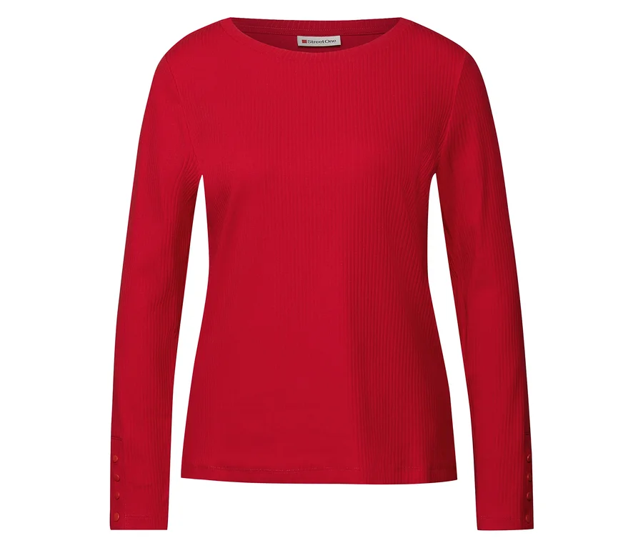 Das rote Street One Rippshirt ist auf weißem Hintergrund zu sehen.