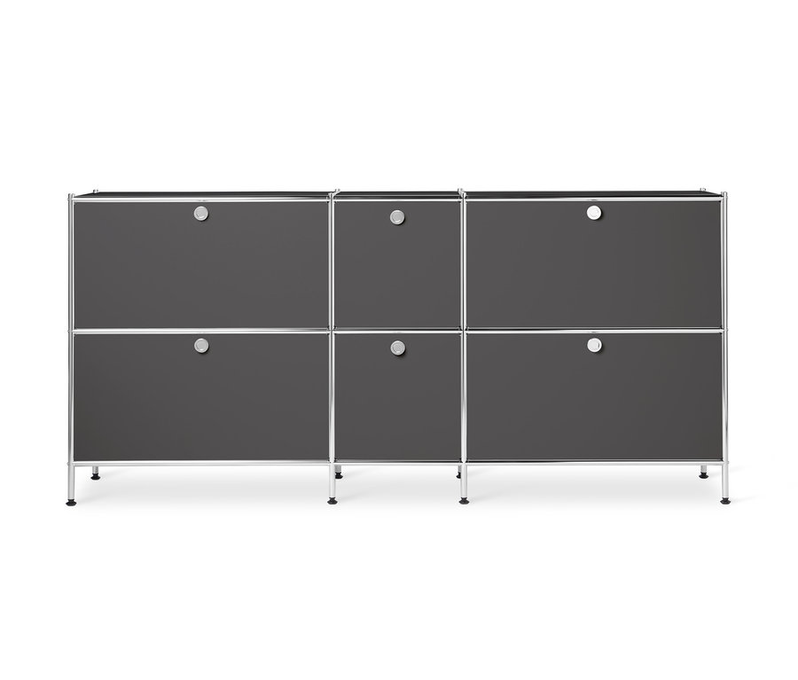 Graues Sideboard Metall »CN3« groß mit 6 Klappenfächern.