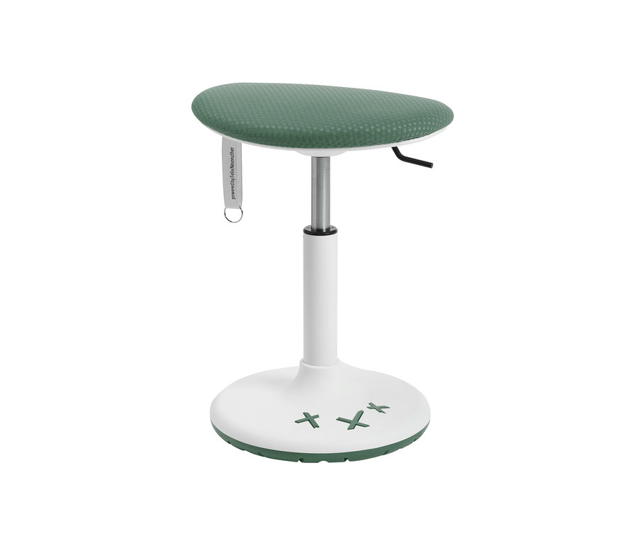 Mintfarbener Topstar Kinderhocker »XStool 20« mit weißem Fuß und drei grünen X darauf.