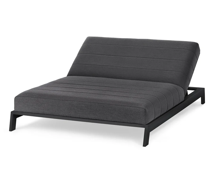 Anthrazitfarbene Premium-Doppelliege aus Sunbrella®-Stoff mit verstellbarem Kopfteil.