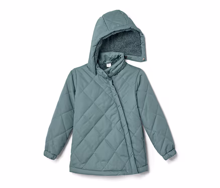 Hellblaue Kleinkind-Steppjacke mit Kapuze.