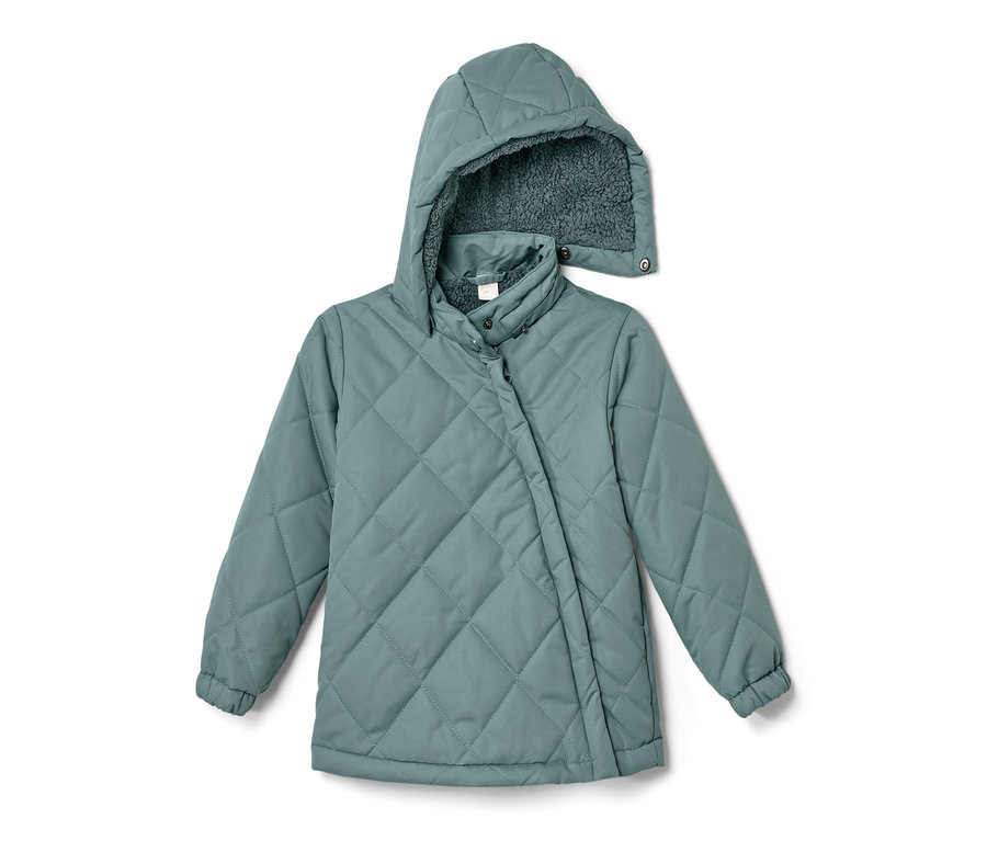 Hellblaue Kleinkind-Steppjacke mit Kapuze.