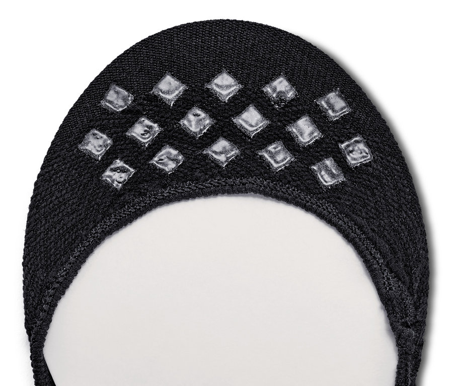 Detailansicht von schwarzen 2 Paar Sneaker-Füßlinge mit Anti-Rutsch-Elementen an der Unterseite.