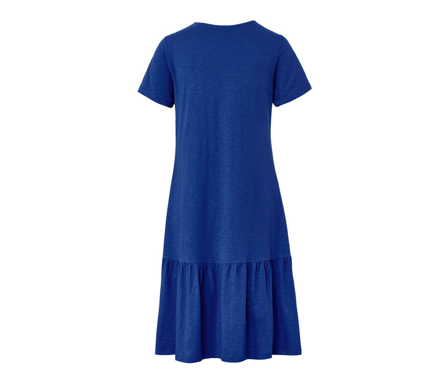 Kobaltblaues Jerseykleid mit Volant.