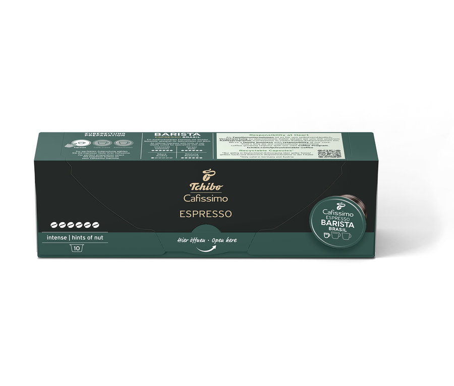 Packung Cafissimo Barista Espresso Brasil - 10 und 80 Kapseln.