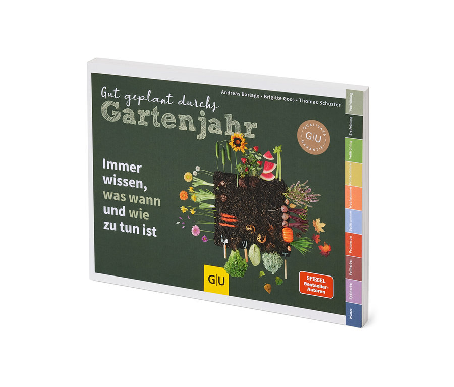 Buch »Gut geplant durchs Gartenjahr« mit einer Abbildung eines Gemüsegartens.
