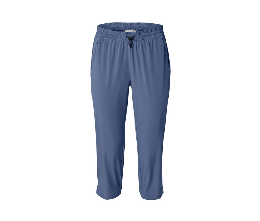 Blaue Funktionscapri mit Gummibund und Kordelzug.