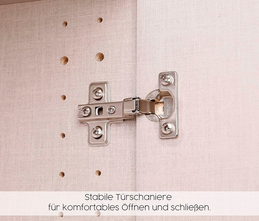 Detail eines silbernen Scharniers an einem Schrank befestigt
