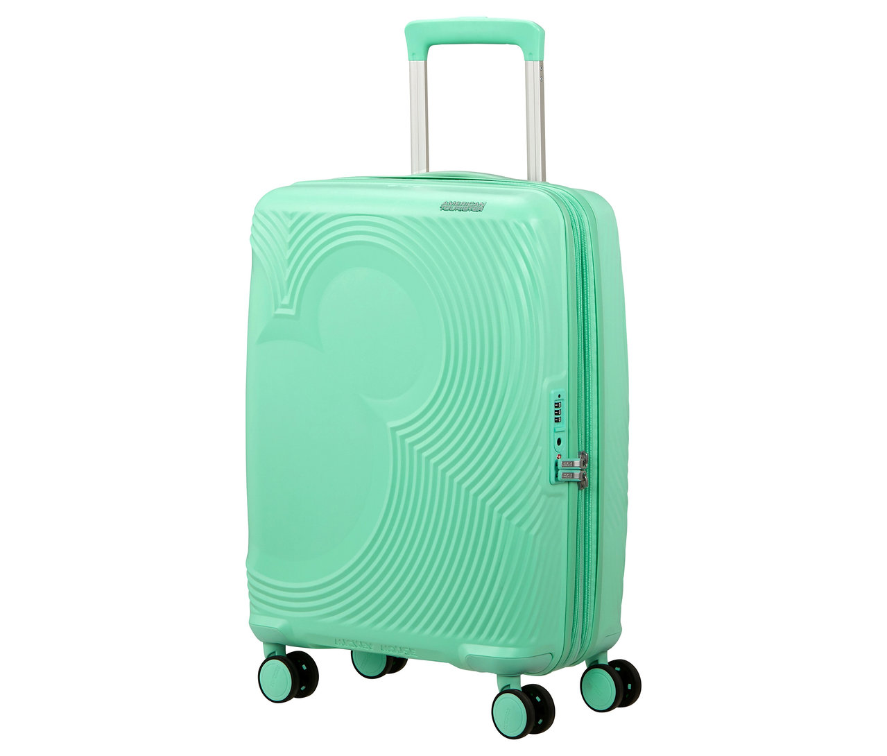American Tourister Mickey Magic Trolley, mintfarben, mit Teleskopgriff und Rollen.