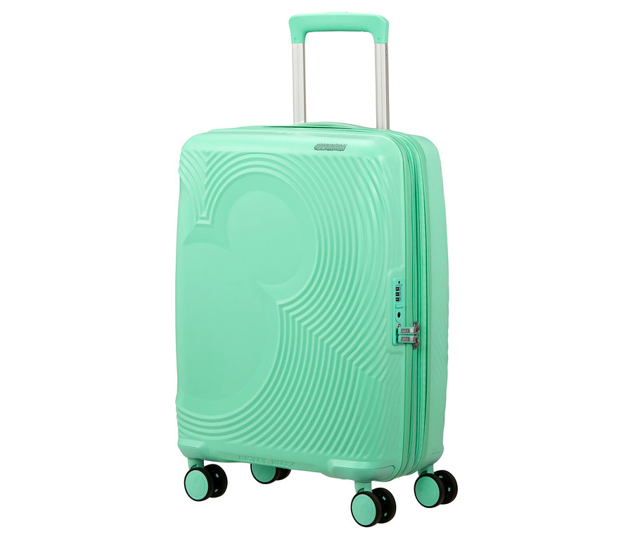 American Tourister Mickey Magic Trolley, mintfarben, mit Teleskopgriff und Rollen.