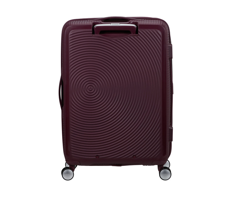 American Tourister Hartschalen-Koffer Soundbox Spinner, mittel, in Wildkirsche, mit konzentrischen Kreisen.